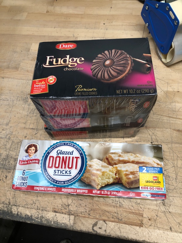 Photo 3 of **nonrefundable**Dare Foods Fudge Chocolate Creme Cookies 3 /10.2 oz Boxes
Little Debbie Donut Sticks, 6 Individually Wrapped Snack Cakes, 10 oz, Pack of one (1)

**best by dates pictured**
