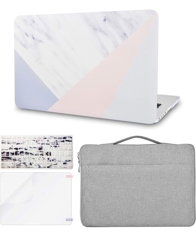 Photo 1 of KECC Compatible with MacBook Air 13 inch Case 2020 2019 2018 A1932 + Touch ID Italian Leather Hard Shell + Keyboard Cover + Sleeve Bag + Screen Protector (White Marble Pink Grey