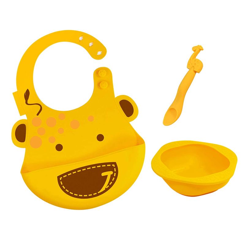 Photo 1 of Baby Silicone Feeding Set, Masher Spoon and Bowl and Baby Bib, BPA & Phthalate Free, 6 Month+

