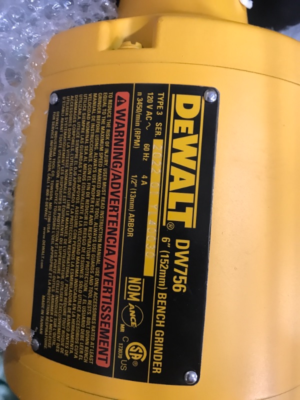 Photo 3 of ***PARTS ONLY** DEWALT Bench Grinder, 8-Inch (DW758)
