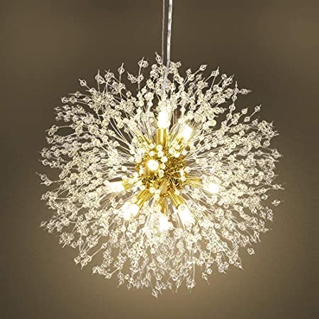 Photo 1 of Qamra Modern Crystal Gold Chandeliers, Firework Dandelion Sputnik Chandelier Light Fixture Pendant Lighting for Dining Room, Bedroom, Kitchen, Living Room(12-Light, Gold)
