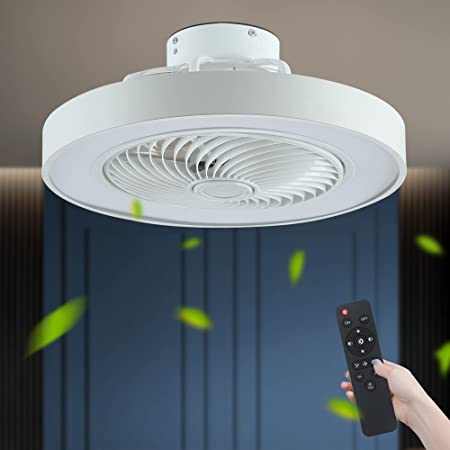 Photo 1 of Modern Flush Mount Ceiling Fan with Lights Enclosed Low Profile Fan with Light Remote Control LED Dimmable for Bedroom Living Room Kitchen White 82W
