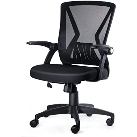 Photo 1 of KOLLIEE Mid Back Mesh Office Chair Ergonomic Swivel Black Mesh Computer Chair Flip Up Arms with Lumbar Support Adjustable Height Task Chair
