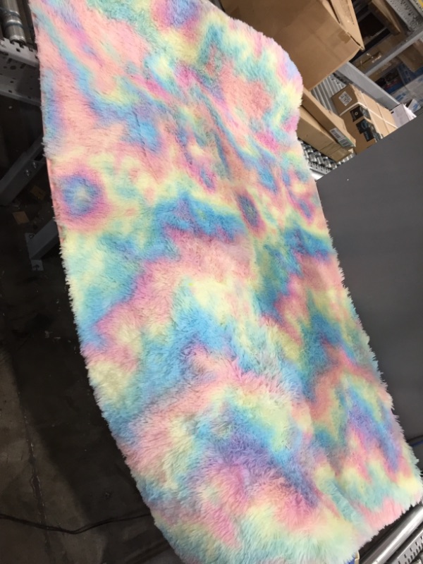Photo 1 of 4x6 Rainbow Carpet for Living Room Soft Luxury Bedroom Fluffy Room Area Rug Shaggy Girls Comfy Mat
