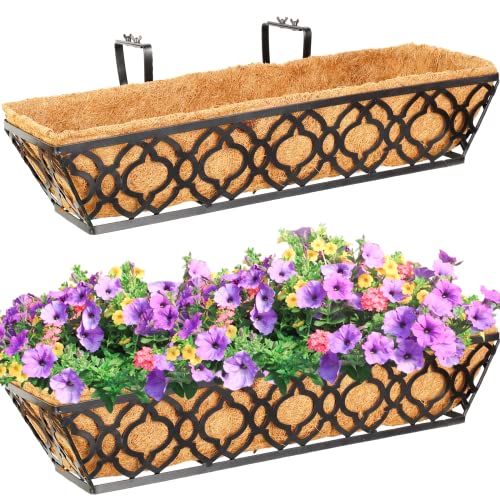 Photo 1 of 24 Inch Window Deck with Coconut Coir Liner, 24" Window Boxes Horse Trough with Coco Liner, Window Basket Deck Railing Planter Boxes Metal Hanging Flower Planter for Outdoor Garden Fence Lawn, 2packs