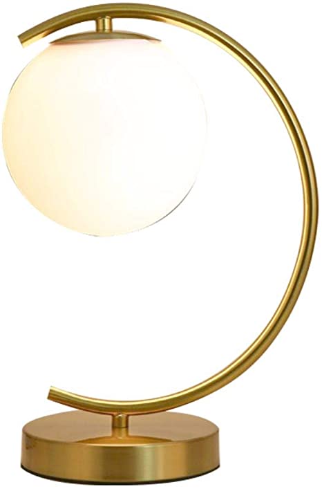 Photo 1 of KCO Lighting Mid-Century Bedside Table Lamp Modern Glass Ball Desk Lamp Gold Reading Lamp Moon Shape Metal Table Light for Bedroom Living Room Office