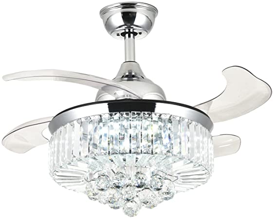 Photo 1 of NOXARTE Ceiling Fan with Light LED Dimmable Modern Crystal Chandelier Fan Remote Control Reversible Blades Polished Chrome 36 Inch