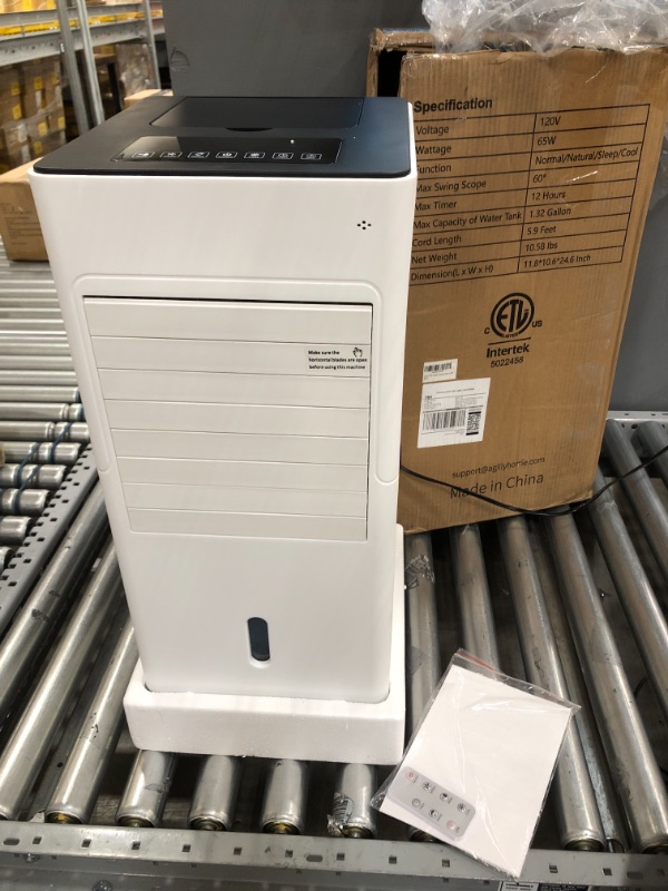 Photo 2 of AGILLY 3-IN-1 Evaporative Air Cooler, Windowless Portable Air Conditioner w/1.3-Gal Water Tank, 3 Wind Speeds Remote Swamp Cooler, 12H Timer&60° Oscillation, Screen-Off Air Cooler Fan for Home Office 13.2 x 12 x 24.8 inches

