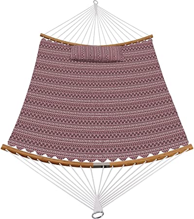 Photo 1 of AAAAAcessories 12.6 FT Outdoor Double Hammock with Pillow and Removable Curved Bamboo Spreader Bar, Patio Replacement Boho Hammock for 2 Person, Max 440 Lbs, Bohemia 151 x 55 x 1 inches

