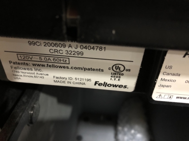 Photo 3 of USED: Fellowes 3229901 Powershred 99Ci 100 percent Jam Proof Heavy-Duty Cross-Cut Shredder, 18 Sheet Capacity 17.32 x 11.42 x 25.2 inches

