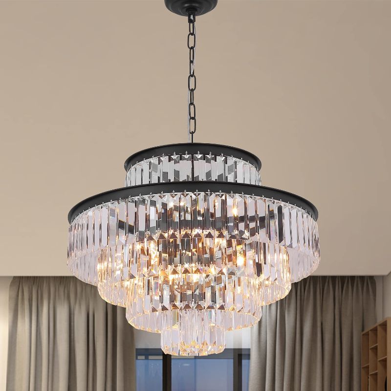 Photo 1 of (Incomplete - Missing Components) GMlixin Black Modern Crystal Chandelier Pendant Ceiling Lights Chandeliers Lighting Fixture for Dining Living Room Foyer Hallway 12-Lights (Dia 24 Inch)
