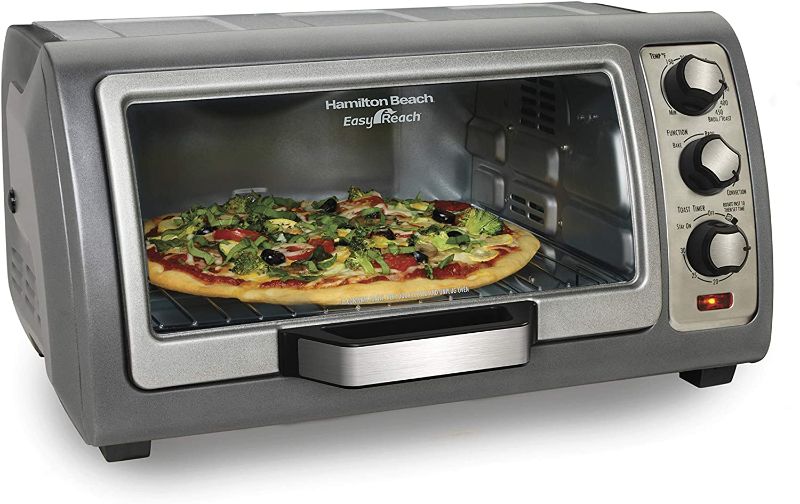 Photo 1 of Hamilton Beach Countertop Toaster Oven, Easy Reach With Roll-Top Door, 6-Slice, Convection (31123D), Silver
