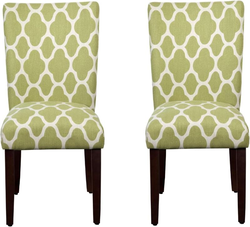 Photo 1 of **pattern is different stock photo used** HomePop Parsons Classic Upholstered Accent Dining Chair, Set of 2, Green and Cream Geometric
