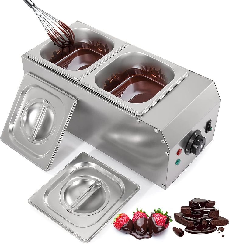 Photo 1 of Dyna-Living Chocolate Melting Machine 2-Tanks Upgraded Chocolate Tempering Pot 600W Electric Chocolate Melter Fondue with Temperature Control Commercial Warmer for Chocolate Milk Coffee Cheese Soup
