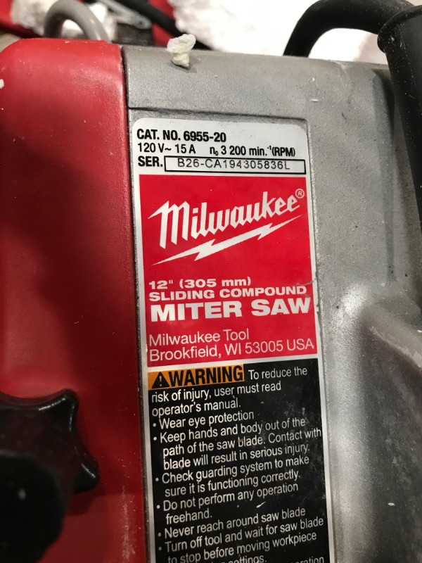 Photo 2 of **PARTS ONLY**
Milwaukee 6955-20 12" Sliding Dual Bevel Miter Saw