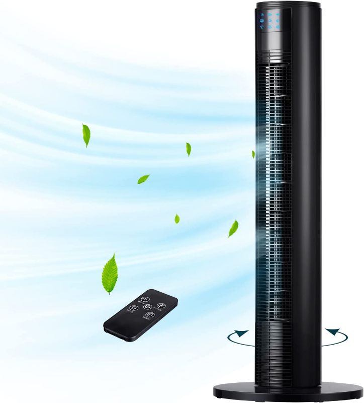 Photo 1 of Uthfy Tower Fan with Remote Control, Oscillating Bladeless Fan, 35 Inches, Quiet with 3 Speeds, 3 Modes,7H Timer, Standing Floor Fans for Bedroom Whole Room Home Office, Black (ATF-011L-1)
