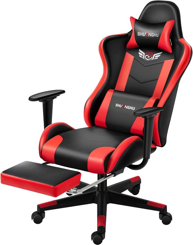 Photo 1 of ***PARTS ONLY*** shuanghu Gaming Chair Office Chair Ergonomic Computer Chair with Reclining Chair with Headrest and Lumbar Support Video Game Chair for Adults Teens Desk Chair(Footrest) (Red)
