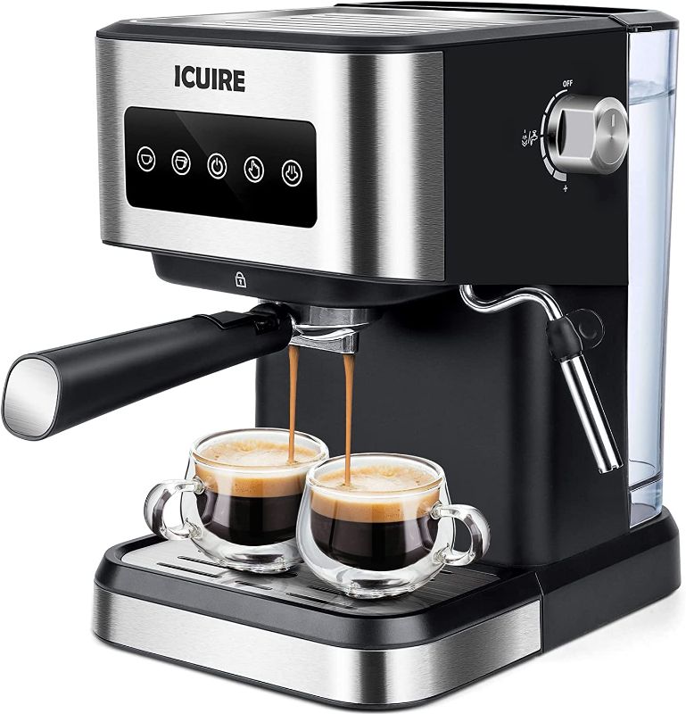 Photo 1 of ICUIRE Espresso Coffee Machines with Milk Frother, 20 Bar Pump Pressure Coffee Maker, 1.5L/50oz Removable Water Tank, 1050W Semi-Automatic Espresso/Latte/Cappuccino Machines for Home Barista, Office
