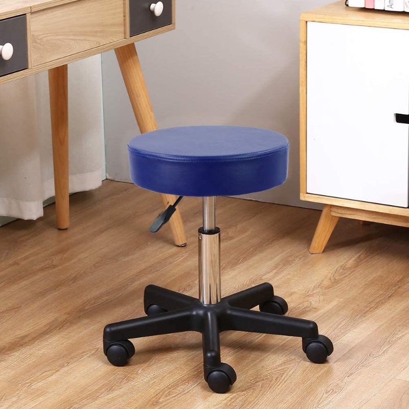 Photo 1 of KKTONER Round Rolling Stool PU Leather Height Adjustable Swivel Drafting Work SPA Salon Stools Chair with Wheels (Blue)
