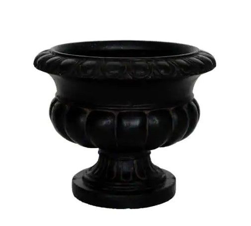 Photo 1 of (3 -PACK) - 13.25 in. Dia x 10.75 in. H. Aged Charcoal Cast Stone Low Urn
