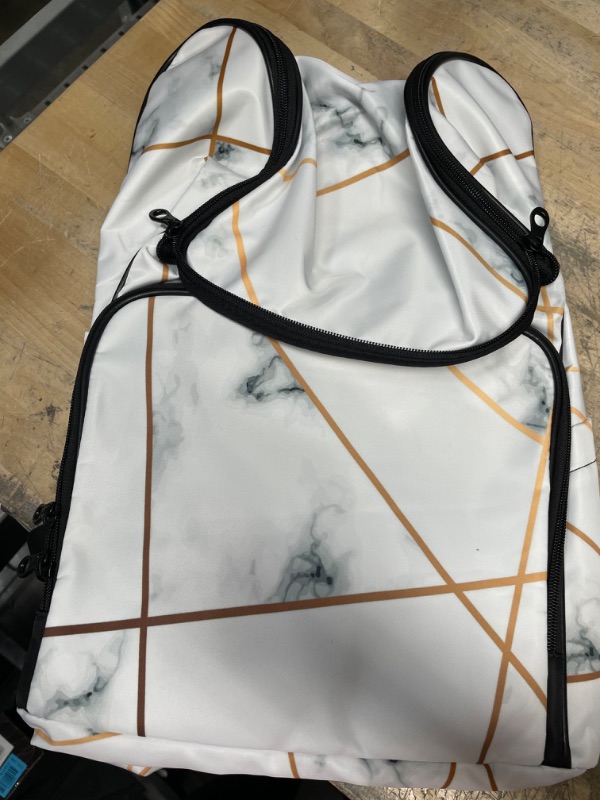 Photo 2 of ZZKKO Geometric Marble Art Black and White Backpacks College Book Laptop Bag Camping Hiking Travel Daypack