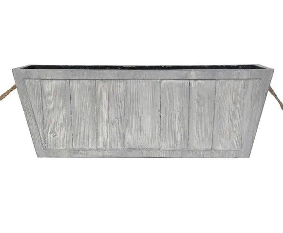 Photo 1 of (3-PACK) 28 in. L x 10 in. W Weathered Gray Composite Rectangular Faux Wood Planter with Rope Handles
