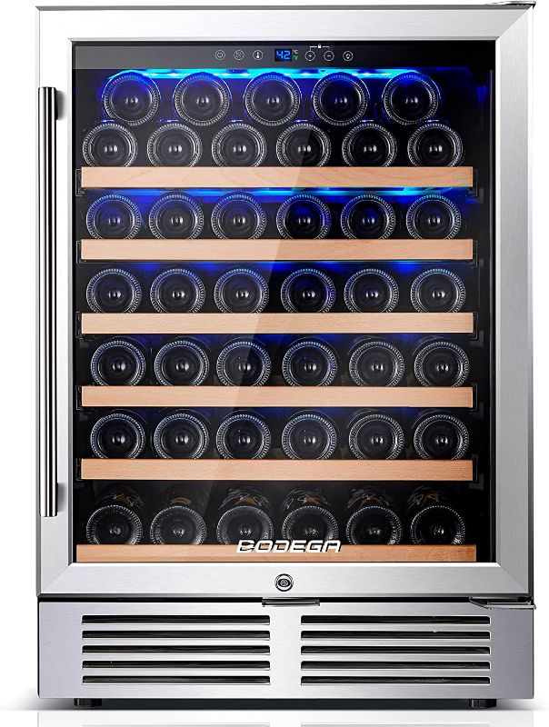 Photo 1 of BODEGA 24 Inch Wine Cooler,52 Bottle Wine Refrigerator with Upgrade Compressor Fits Champagne Bottles Keep Consistent Temperature Low noise Built in or Freestanding Wine Fridge for Home Office Bar
