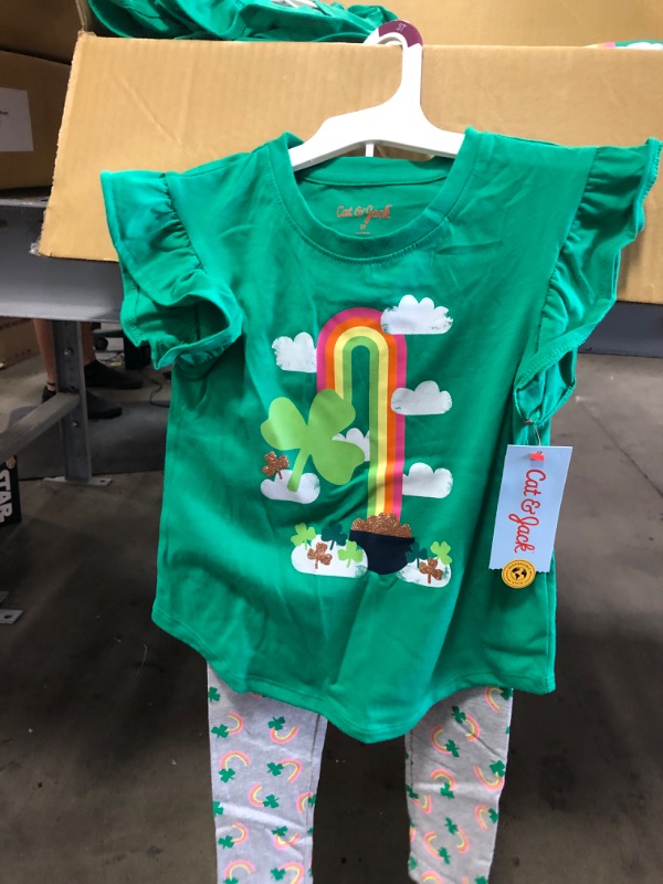 Photo 2 of **12 SETS** LITTLE GIRLS SIZE 3 T**
Toddler Girls' Shamrock Rainbow Short Sleeve Top and Leggings Set - Cat & Jack™
