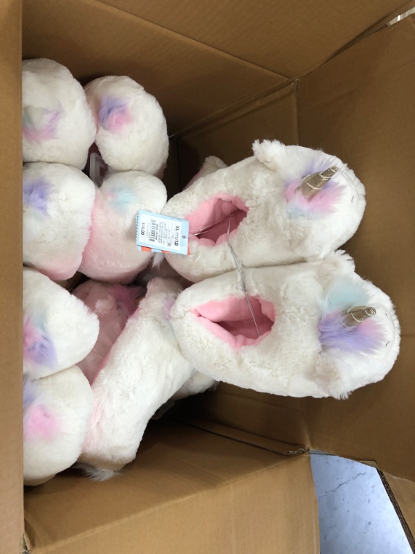 Photo 2 of **LITTLE GIRLS SIZE XL 11/12**  6 PAIRS**
Girls' Unicorn Slippers - Cat & Jack™ White

