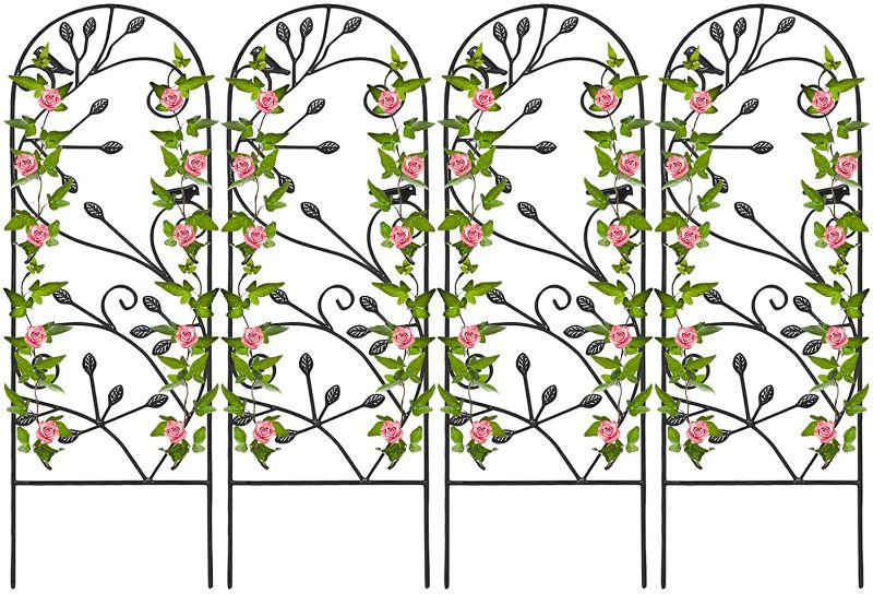 Photo 1 of  4 Pack Garden Trellis for Climbing Plants 46" x 15" Rustproof Sturdy Black Iron Trellis Plants Support Metal Trellis for Climbing Rose Vine Vegetable Flower Ivy Grape Cucumber Clematis 
