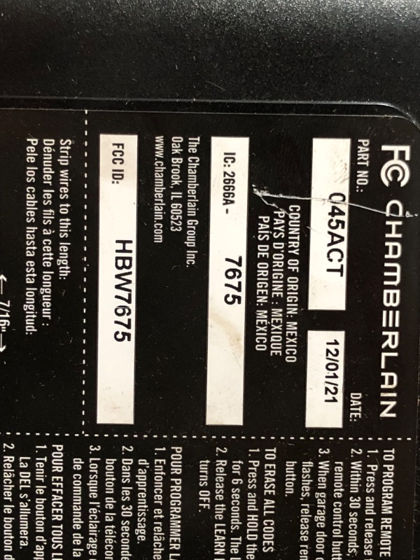 Photo 14 of CHAMBERLAIN C2102 Chain Drive Garage Door Opener with Wireless Remote Control, Push Button Opener, Safety Sensors, Light, and Security Encryption

