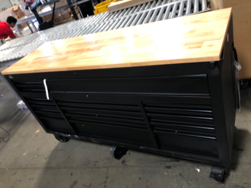 Photo 1 of Husky 72 in. W x 24 in. D Heavy Duty 18-Drawer Mobile Workbench Tool Chest with Adjustable-Height Hardwood Top in Matte Black