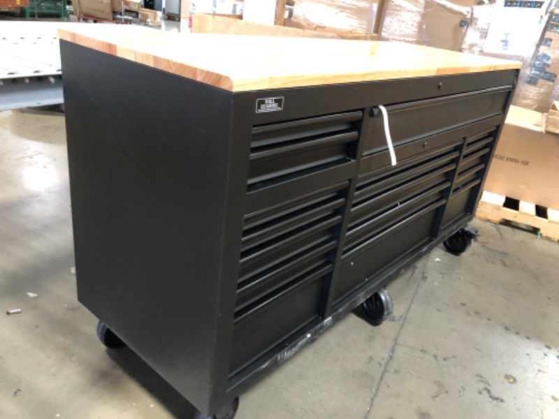 Photo 1 of Husky 72 in. W x 24 in. D Heavy Duty 18-Drawer Mobile Workbench Tool Chest with Adjustable-Height Hardwood Top in Matte Black