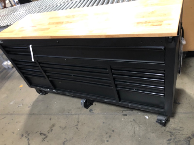 Photo 1 of Husky 72 in. W x 24 in. D Heavy Duty 18-Drawer Mobile Workbench Tool Chest with Adjustable-Height Hardwood Top in Matte Black