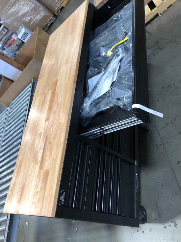 Photo 1 of Husky 72 in. W x 24 in. D Heavy Duty 18-Drawer Mobile Workbench Tool Chest with Adjustable-Height Hardwood Top in Matte Black