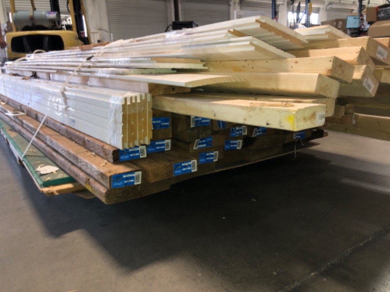 Photo 2 of -NONREFUNDABLE -SOLD AS IS ! 
Pallet of assorted Prime Whitewood Studs, trimming, furring strips, prem wood & shiplap prim - assorted style, color and sizes - 