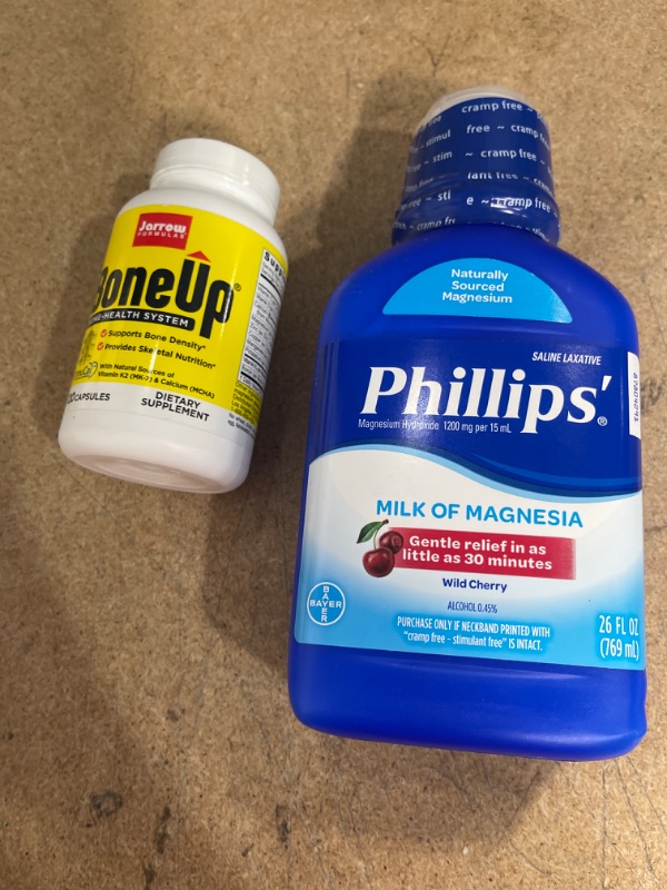 Photo 1 of ( EXP 06/24) Phillips' Milk of Magnesia Liquid Laxative, Wild Cherry, 26 oz, (EXP 12/23) Jarrow Formulas BoneUp - 120 Capsules