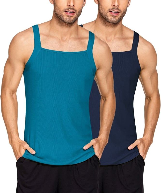 Photo 1 of COOFANDY Men's 2 Pack G-Unit Tank Tops Square Cut Cotton Undershirts Workout Ribbed A Shirts
size: L