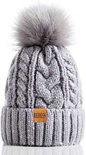 Photo 1 of REDESS Women Winter Pompom Beanie Hat with Warm Fleece Lined, Thick Slouchy Snow Knit Skull Ski Cap
