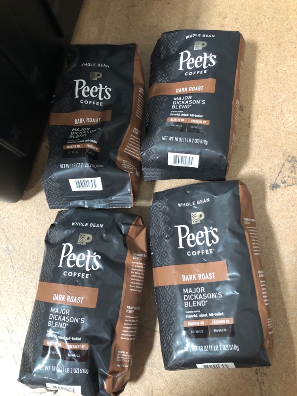 Photo 2 of **non-refundable** Peet's Major Dickason Dark Roast Whole Bean Coffee - 18oz 4 pack exp 08/08/22
