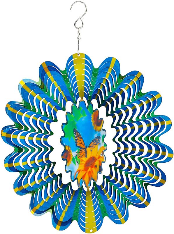 Photo 1 of 2- WOGOON Wind Spinners Outdoor Decorations 12 Inches, 3D Metal Wind Catcher Mandalas Art for Yard Garden Patio Home Decor, Multi Color Hanging Pinwheels Lawn Ornaments Gifts (Butterfly)