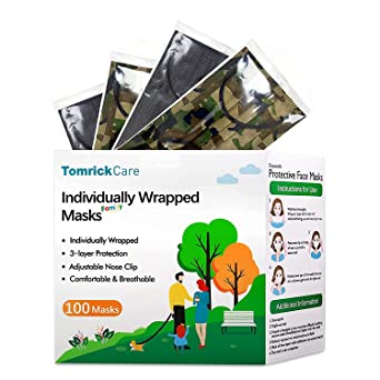 Photo 1 of Adult and Kids Disposable Masks 100 PCS, Individually Wrapped, Black and Camo
