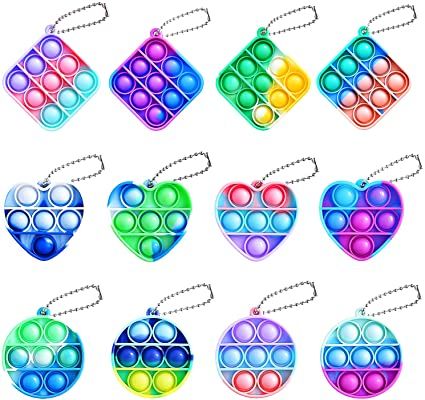 Photo 1 of 12 Pcs Mini Push Pop Keychain Fidget Toy, Simple Popitz Stress Relief Hand Toy, Keychain Bubble Anti-Anxiety Sensory Desk Toys for Kids (3 Shapes) - 2 packs
