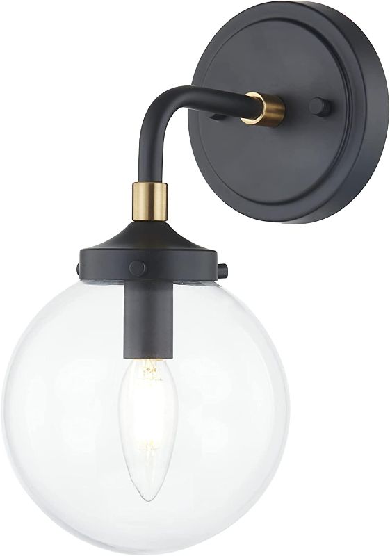 Photo 1 of Glassland Vanity Lighting Fixture, 1 Light Wall Light in Black and Satin Brass with Clear Glass, The Vanity Lights Fixture and Globe Wall Sconce Perfect for Any Interior Spaces. UL Listed.
