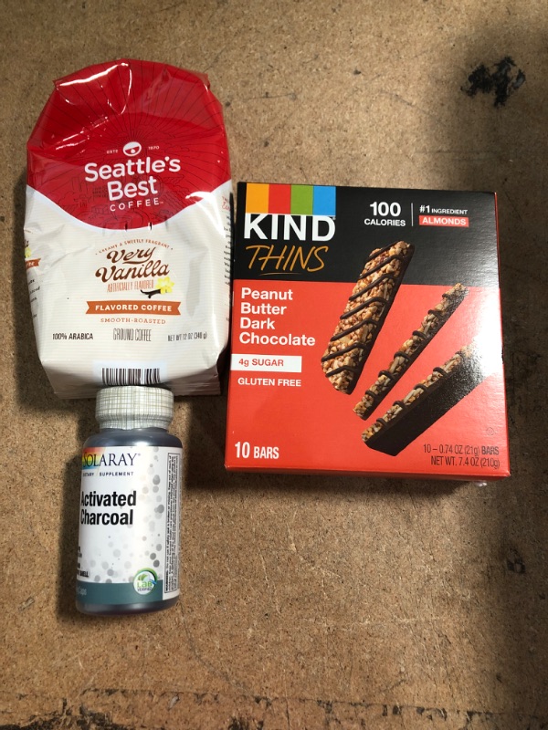 Photo 1 of *EXPIRES June 2022, July 2022 and Aug 2024 - NONREFUNDABLE*
Miscellaneous Bundle (activated charcoal capsules, vanilla flavored ground coffee and peanut butter dark chocolate granola bars)