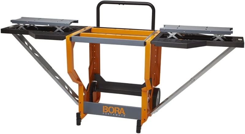 Photo 1 of ***MISSING COMPONENTS*** Bora Portamate - PM-8000 Miter Saw Stand Work Station | Mobile Rolling Table Top Workbench | Orange & Grey with Folding Wing Extensions Orange/Black
