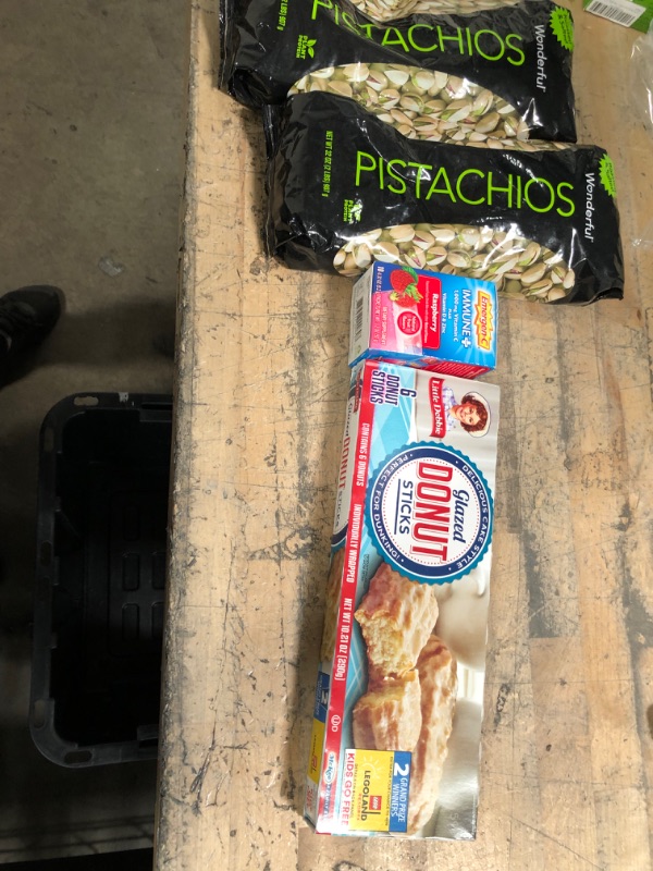 Photo 1 of **** FOOD BUNDLE*** SOLD AS IS*** NO RETURNS*** NO REFUNDS***
2 BAG OF Wonderful Pistachios(01/14/23) , DONUTS STICKS (6/17/22), EMERGEN-C IMMUNE BOOST (6/23)