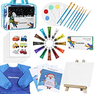 Photo 1 of 2 Kids Paint Set,28 Pieces Acrylic Paint Set with 6 Paint Brushes 6PCS 8x10 Painting Canvas Tabletop Easel & Waterproof Art Smock Paint Palette Color Mixing Chart (Acrylic Art Set)
