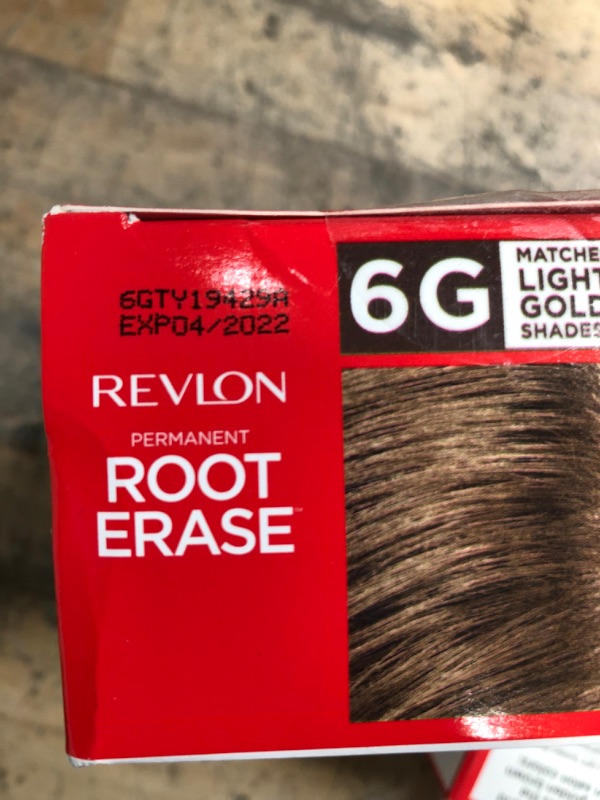 Photo 3 of 3 Revlon Root Erase Permanent Hair Color, At-Home Root Touchup Hair Dye with Applicator Brush for Multiple Use, 100% Gray Coverage, Light Golden Brown (6G), 3.2 oz
***EXP 4/22***