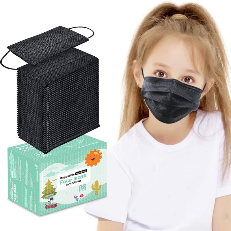 Photo 3 of 1 pack HIWUP 100Pcs Black Kids Disposable Face Masks for Childrens PFE 99% Face Mask Ages 4-12 and 2 pack multi color 
